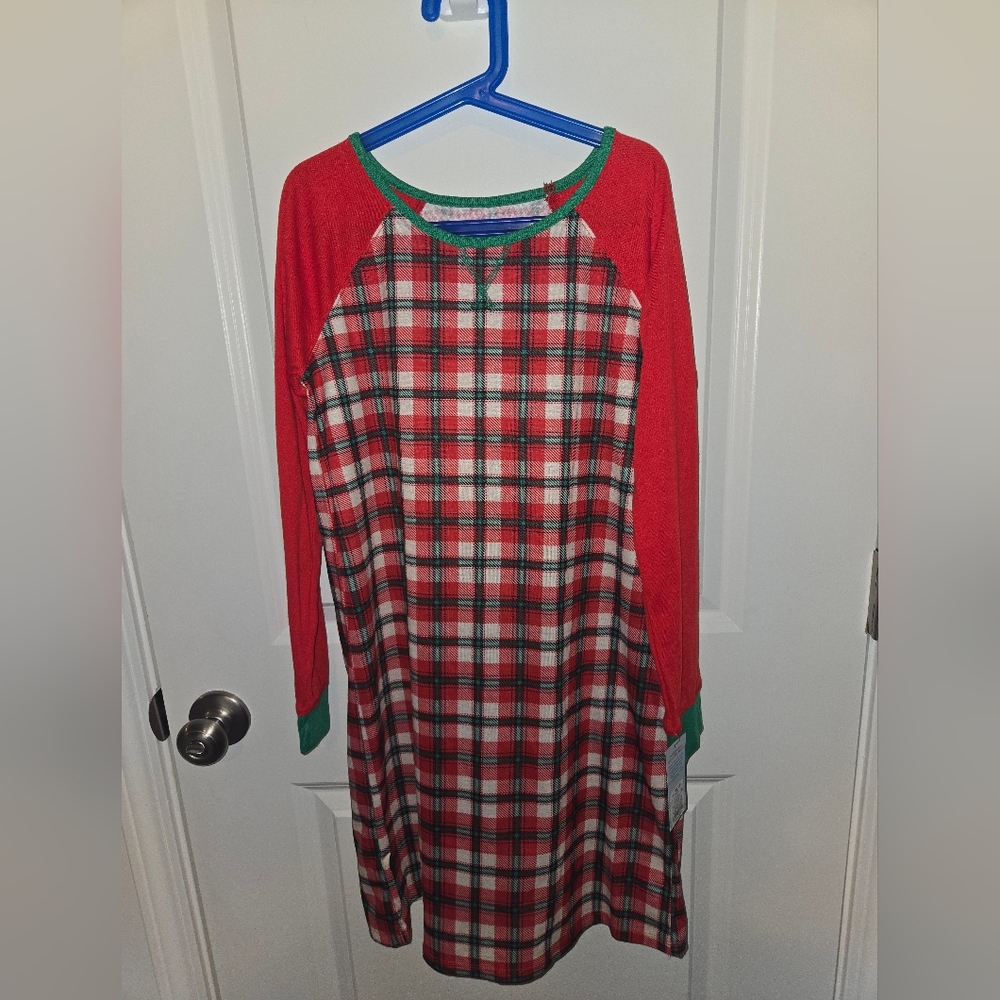 Plaid Kids Pajamas - Nightgown with Red and Green Accents